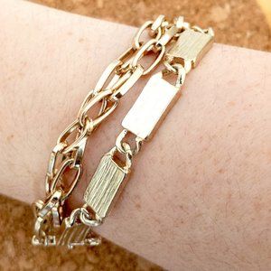 Vintage Layered Gold Tone Chain Bracelet Adjustable Multi Strand Bar Metallic